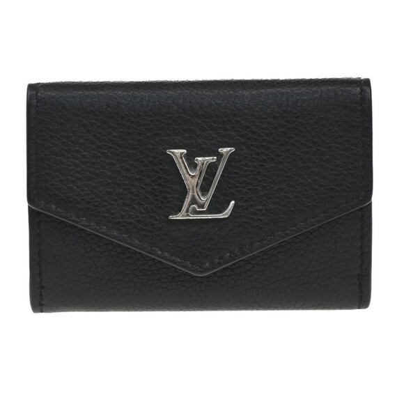 LOUIS VUITTON LV Logo Lock Mini Trifold Wallet Calf Leather Black - Picture 1 of 13